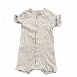 Rachel Zoe Light Gray Ribbed Baby Romper with Button Front